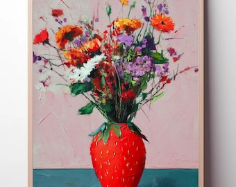 Strawberry Rabbit Art Print: Whimsical Floral Victorian Wall Decor