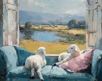 Whimsical Lamb Art Print: Victorian Cottagecore Animal Decor
