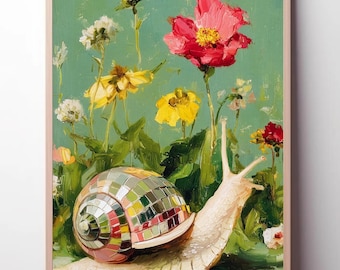 Snail Disco Garden Print: Retro Garden Wall Art