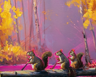 Squirrel Log Aspen Art Print: Impasto Rocky Mountains Landscape