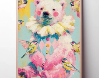 Circus Bear Art Print: Whimsical Nursery Illustration