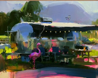 Airstream Adventure Art Print - Impasto Landscape | Vibrant Rocky Mountains Painting | Colorful Scene | Colorado