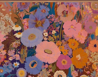 Whimsical Floral Retro Art Print: Wildflower , Maximalist Decor