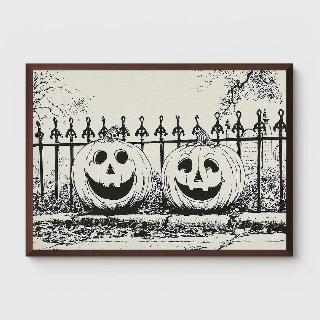 Jack O Lantern Graveyard Sketch Art Print | Halloween | Minimalist ...