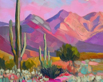 Colorful Desert Cactus Art Print – Southwest Mountain Landscape Wall Decor