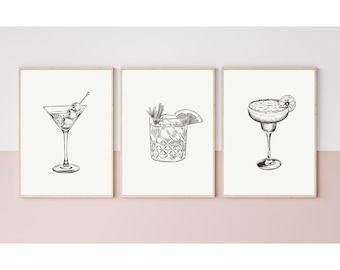 Cocktail Sketch Art Print Set: Martini, Margarita (Digital Download)