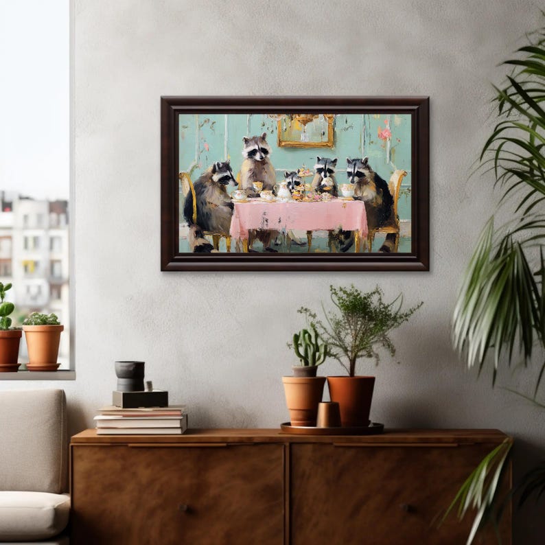 Raccoon Tea Party Art Print – Surreal | Quirky Animal Wall Decor ...