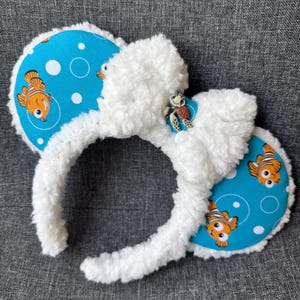 Nemo and Squirt mouse ears, Nemo Disney Ears, White Sherpa Disney Ears, Squirt Turtle Mickey Minnie Ears