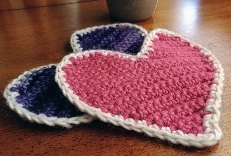 Valentines Day Gift Crochet Mug Rug Pink Heart Wool Coaster Etsy