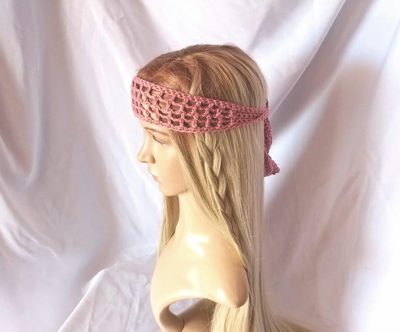 Cotton Crochet Headband Dark Dusty Rose Pink Organic Hair Etsy