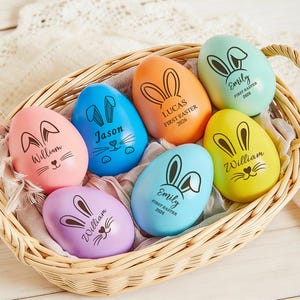 Personalized Colorful Wooden Easter Egg, Engraved Keepsake, Baby's First Easter Basket Filler