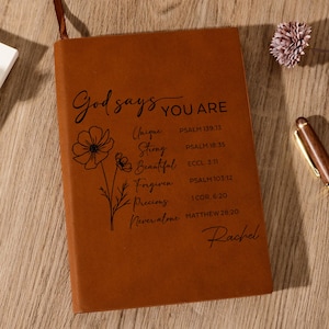 Gepersonaliseerde God zegt dat je bijbelvers dagboek bent, gebedsdagboek voor vrouwen, bloem christelijk cadeau, religieus cadeau, affirmaties cadeaus