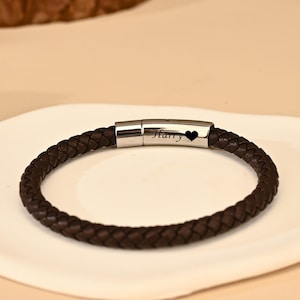 Personalized Leather Bracelet for Men, Engraved Message Bracelet, Custom Leather Bracelet for Boyfriend, Husband, Dad, Grandpa