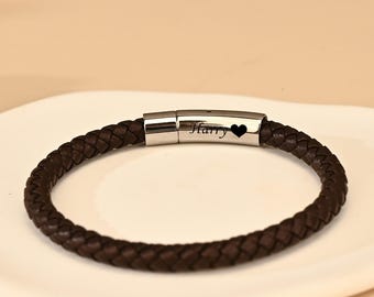Personalisiertes Lederarmband für Männer, Gravur Nachricht Armband, Benutzerdefiniertes Lederarmband für Freund, Ehemann, Vater, Opa