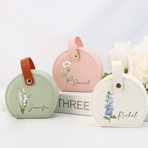 Birth Flower Jewelry Box for Bridesmaid, Personalized Gifts for Her, Personalized Travel Jewelry Case, Bridesmaid Gift, Bridal Party Gifts