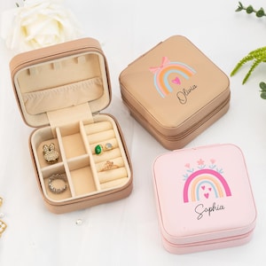 Personalized Rainbow Jewellery Case with Name, Leather Jewellery Box, Cute Gifts for Girls, Jewellery Storage Organizer, Christmas Gifts