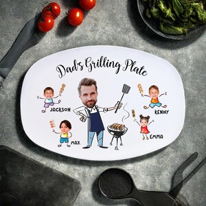 Personalized Face Grilling Platter, Custom Daddy&#39;s Grilling Plate with Kids&#39; Names, Father&#39;s Day Gift, Funny Gift for Dad, Birthday Gift