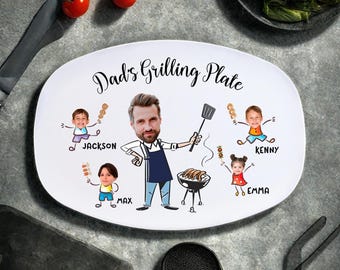Personalized Face Grilling Platter, Custom Daddy's Grilling Plate with Kids' Names, Father's Day Gift, Funny Gift for Dad, Birthday Gift