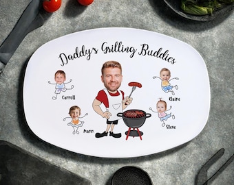 Personalized Dad's Grilling Platter, Custom Face Grilling Plate with Kids' Names, Father's Day Gift, Funny Gift for Dad, Birthday Gift