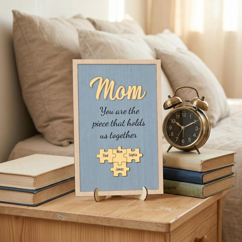 Personalisiertes Mom Puzzle Zeichen, Muttertagsgeschenk von Kindern Ehemann, individuell graviertes Holzschild, personalisiertes einzigartiges Geschenk für Oma Bild 10