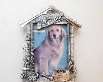 Dog Metal Picture Frame, Free Standing Metal Picture Frame 5" by 4", Treasured Memories by Ganz Photo Frame