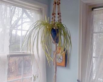 Vintage Macrame Seventies Rope Plant Hanger with Beads by mailordervintage on etsy