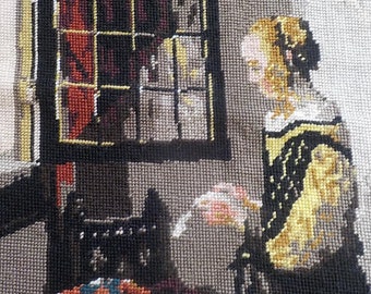 Needlework Finished Tapestry "Young Girl Reading"  Vermeer, Royal Paris, Large Wall Hanging