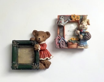 Vintage Small Ceramic Photo Frames Rabbit Bear, Nursery Decor.  by mailordervintage on etsy