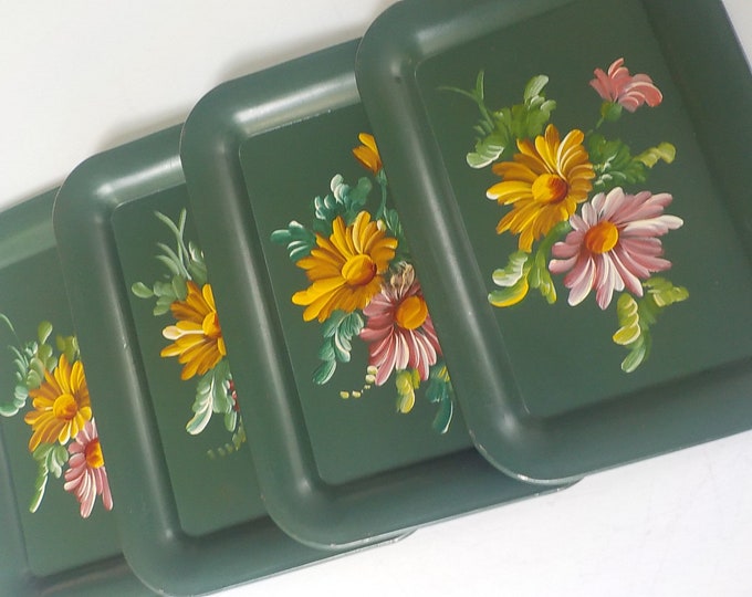 Vintage Tole Metal Trays Vintage Tole Hand Painted Trays Hand Painted Four Small Metal Trays