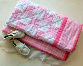 Vintage Patchwork Pink Baby Blanket, 32" by 34 1/2", Baby Stroller Blanket