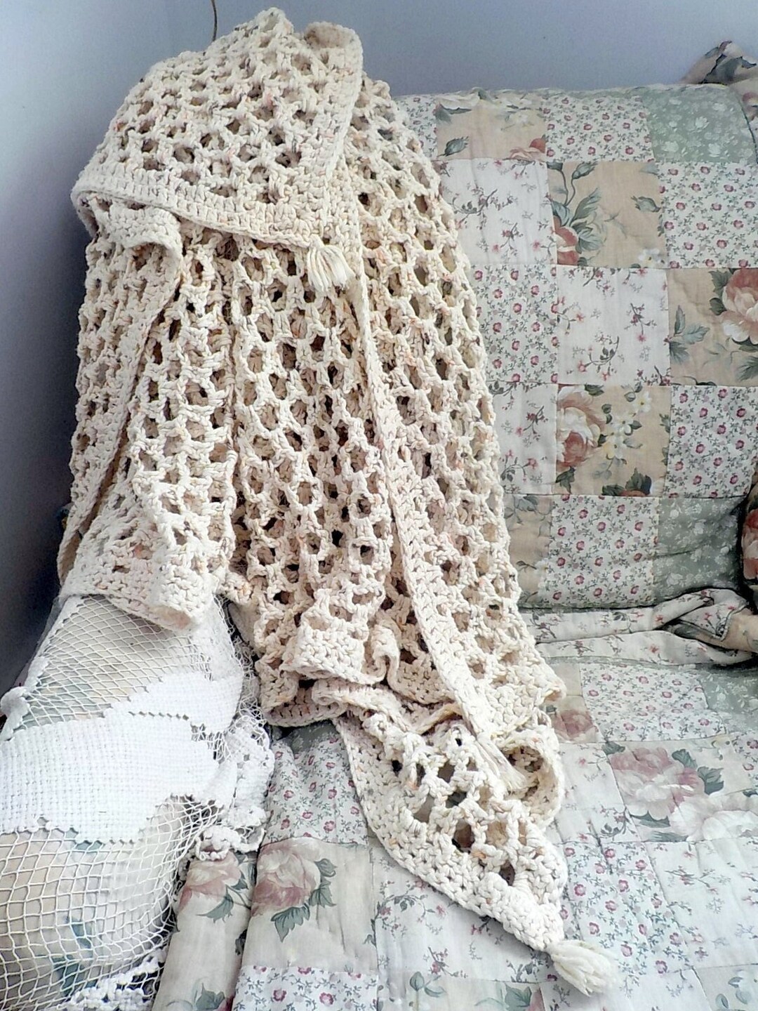 Vintage Crochet Throw Window Treatment Room Divider Etsy