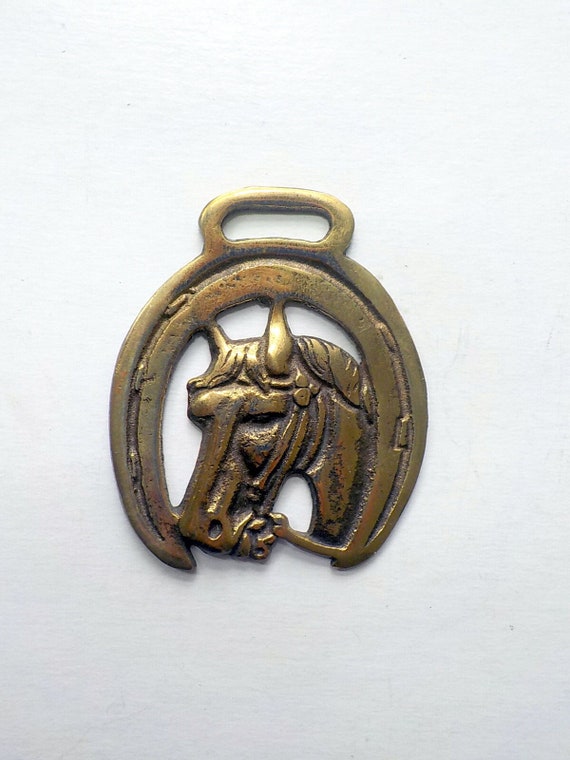 VINTAGE BRASS HORSE HARNESS MEDALLION BRIDLE ORNAMENT REARING