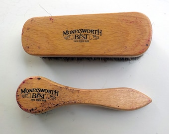 Two Vintage Wood Shoe Brushes, 100% Horse Hair Brushes, Moneysworth Best Shoe Brushes,