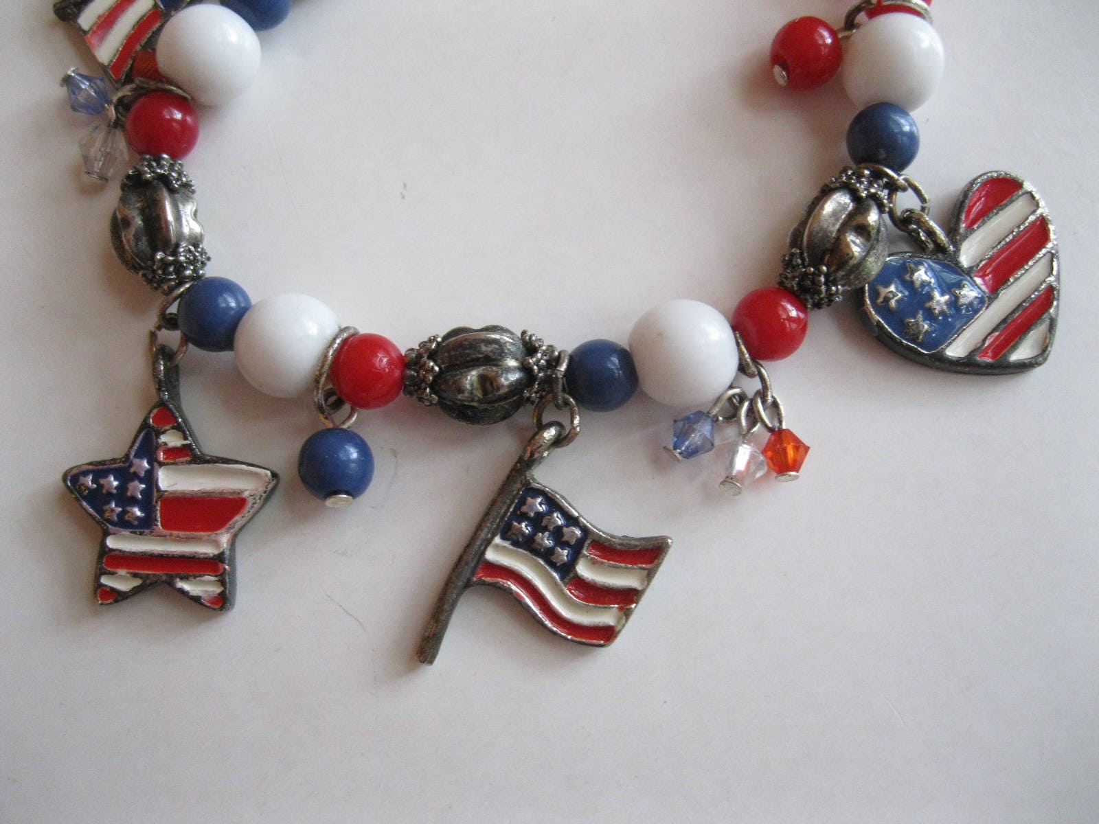 Americana Charm Bracelet American Flag Charms Beaded Etsy