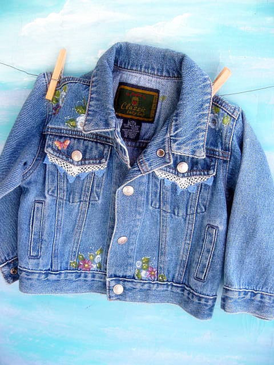 Denim Jacket Upscaled Toddler Painted One to Two years | Etsy