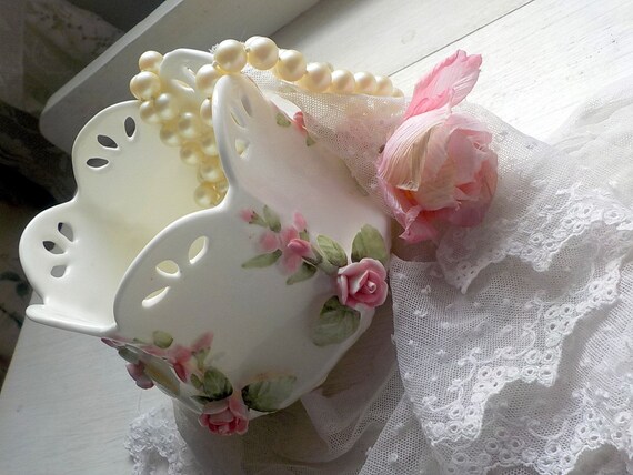 by mailordervintage on etsy Table Setting Fine Bone China Flower Pot with Roses Romantic Home Decor Tea Party
