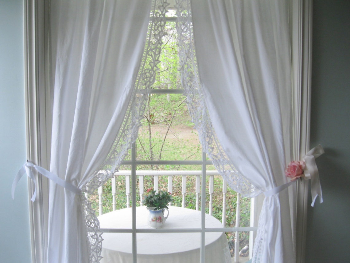 Battenburg Curtains Lace Curtains Window Treatment Cotton Etsy