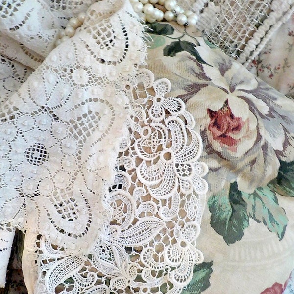 Old Lace for crafts, Two Pieces of vintage cream old lace, Vintage Cream Lace Collar, Fancy Lace Fabric, by mailordervintage on etsy