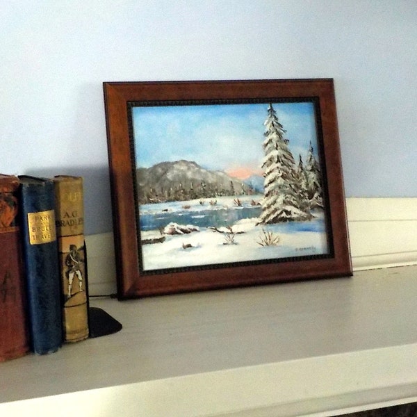 Original Oil Painting of Canadian Winter Scene Canvas and Frame, Wall Decor, by mailordervintage on etsy