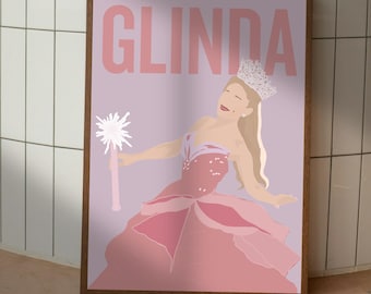 Boze muzikale print: Glinda, Ariana Grande Art - roze minimalistische cartoon (digitale A4/A3-optie beschikbaar)