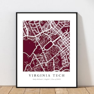 Virginia Tech Map | Virginia Tech Graduation Gift | Virginia Tech Print | College Graduation Gift | Custom College Map | Hokies
