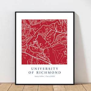 Univ of Richmond : carte | Impression Richmond | Cadeau universitaire | Carte personnalisée de l'université | Cadeau de remise des diplômes personnalisé