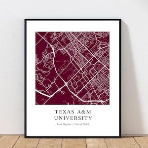 Carte des diplômes A&M du Texas | Cadeau pour diplômé universitaire | Carte personnalisée de l'université | Cadeau de remise des diplômes personnalisé
