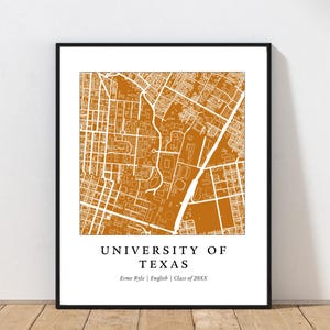 Carte des diplômes de l'Université du Texas à Austin | Carte des diplômes de l'UT Austin | Cadeau pour diplômé universitaire | Carte personnalisée de l'université | Cadeau de remise des diplômes personnalisé