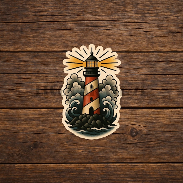 Lighthouse Tattoo Sticker: American Traditional Tattoo Style Vinyl Decal