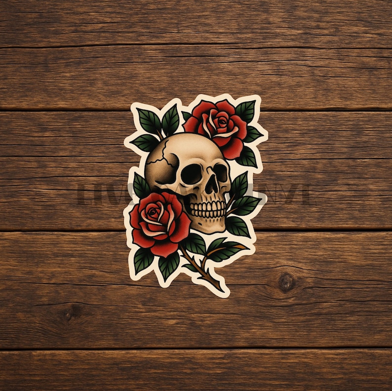 Skull and Roses American Traditional Tattoo Flash vinyl deal sticker. American Traditional Tattoo Vinyl Decal Sticker Bundle: Unique Designs