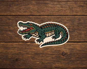 Alligator Tattoo Sticker: American Traditional Tattoo Style Vinyl Decal