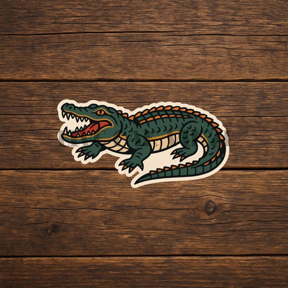 Alligator Tattoo Sticker: American Traditional Tattoo Style Vinyl Decal