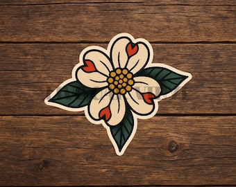Dogwood Blossom Tattoo Sticker: American Traditional Tattoo Style Vinyl Decal