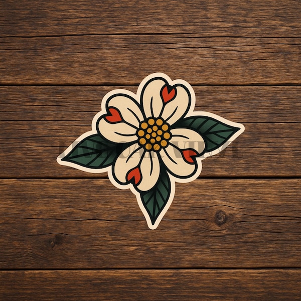 Dogwood Blossom Tattoo Sticker: American Traditional Tattoo Style Vinyl Decal
